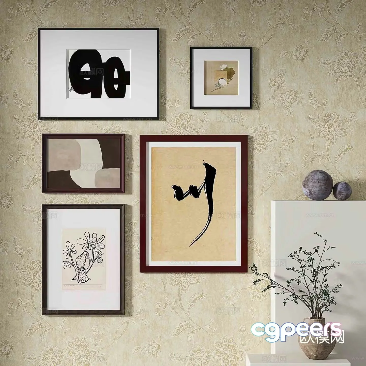 Nordic decorative painting retro painting combined hanging painting 3D model