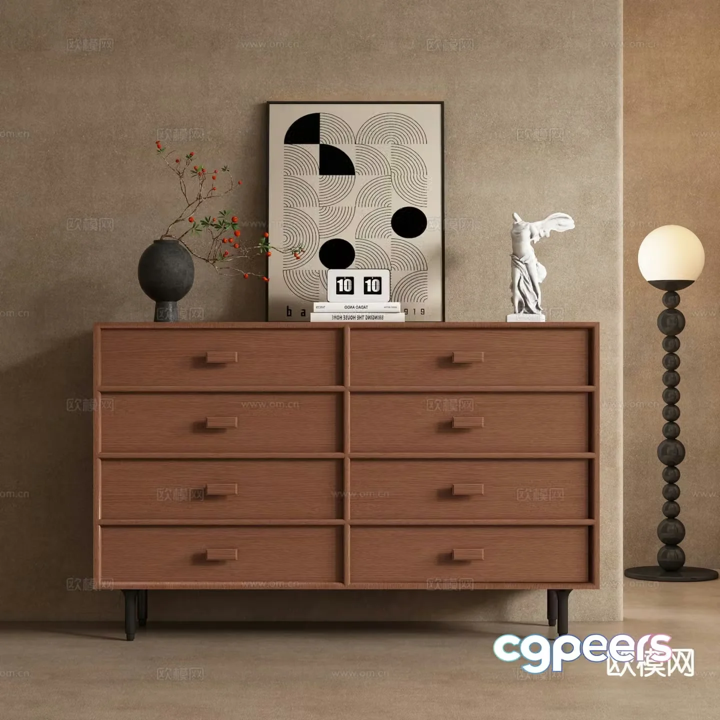 Medieval style side cabinet entrance cabinet chest of drawers 3D model