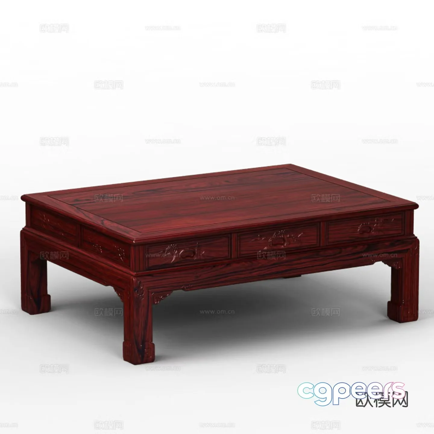 Chinese straight-leg coffee table carved mahogany solid wood coffee table 3D model