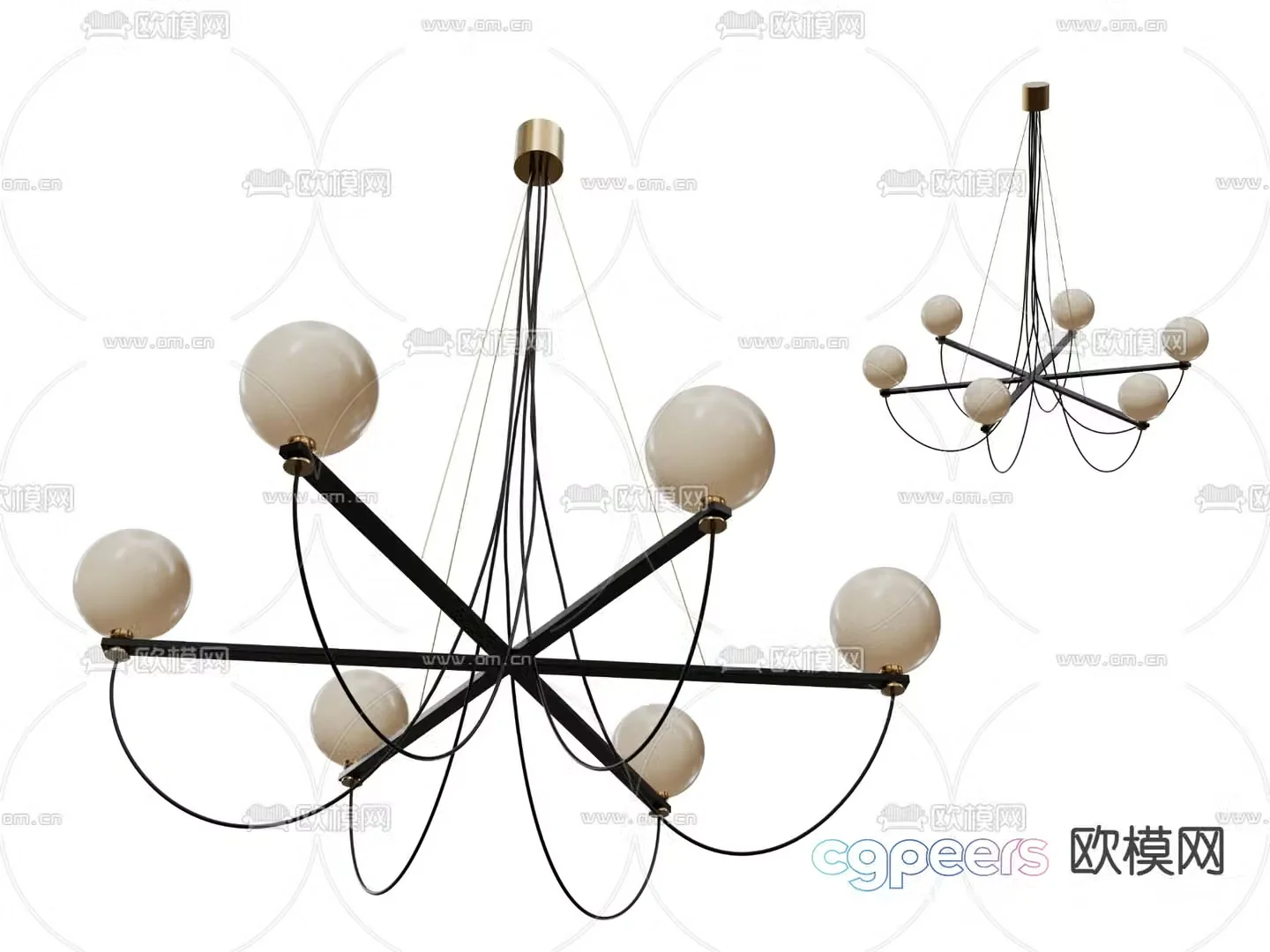 French retro chandelier glass ball chandelier light luxury art lamp 3D model