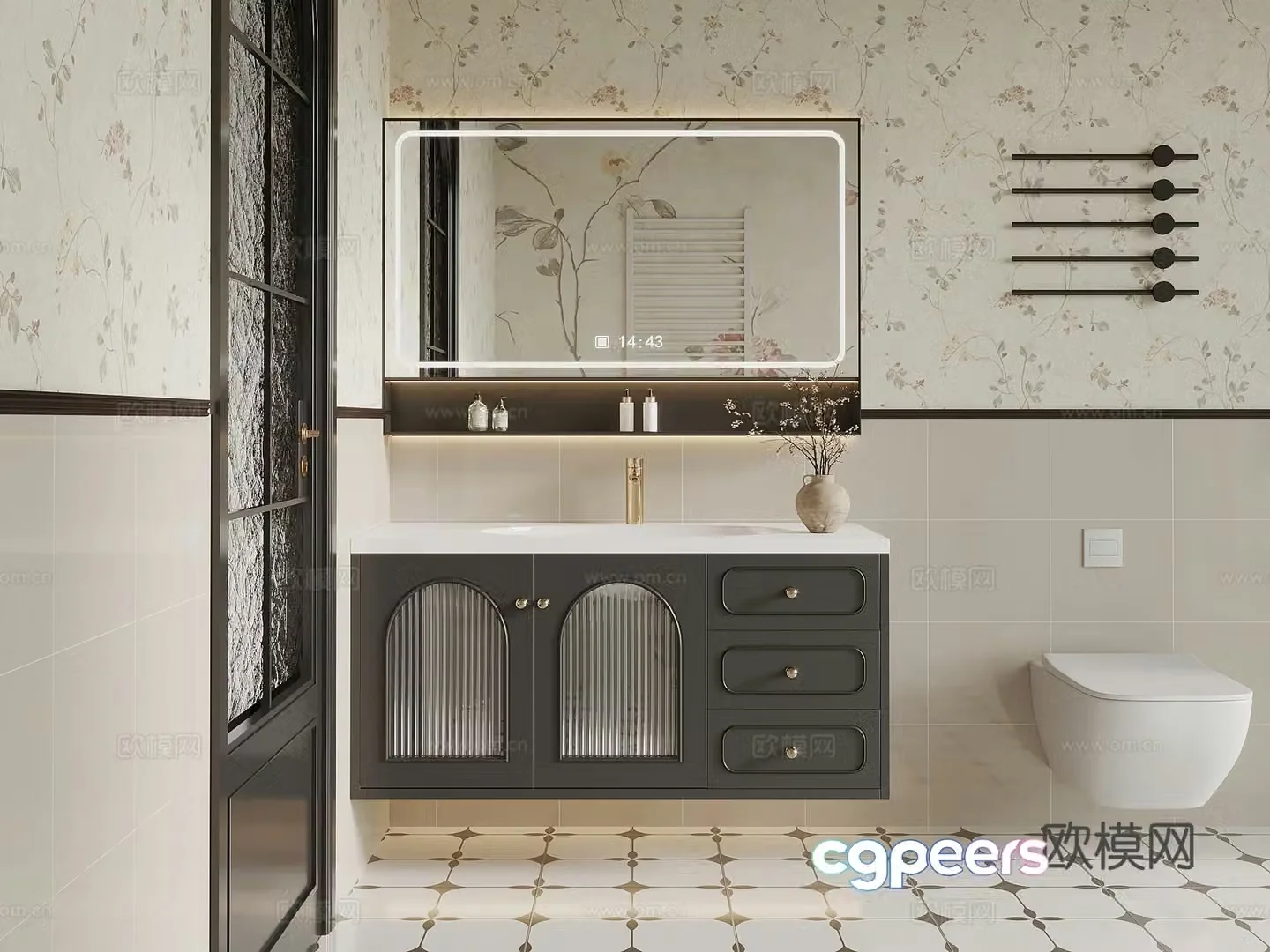 Bathroom cabinet French creamy bathroom cabinet 3d model