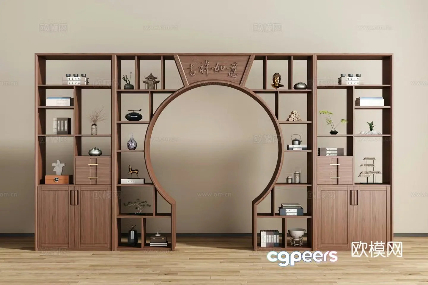 New Chinese style moon door antique shelf 3D model