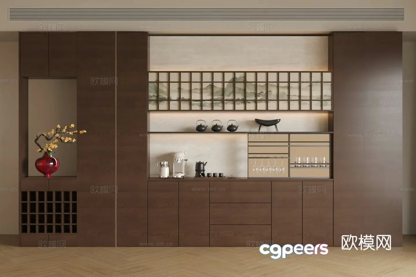 Medium retro sideboard Medium style sideboard Wine sideboard Refrigerator sideboard Tea cabinet 3D model