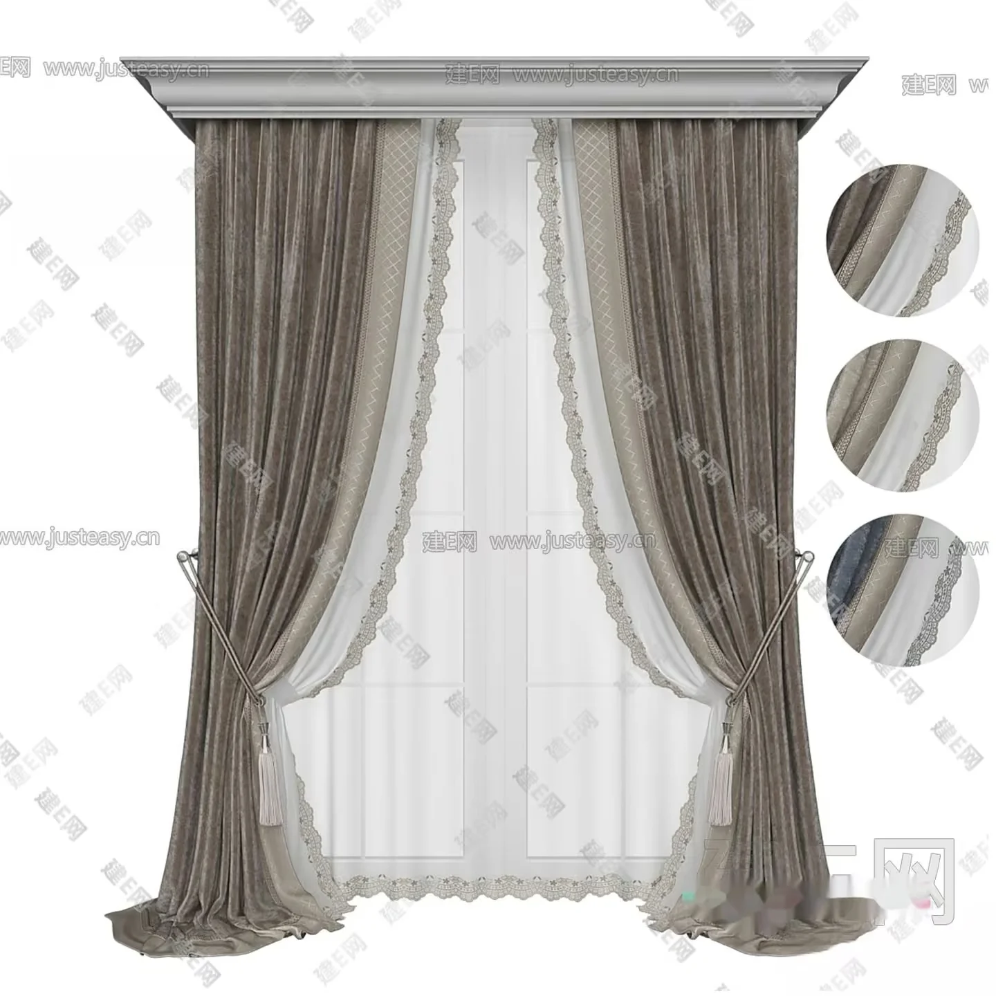 A Beige Curtain 3D Model – 9800 – VRAY Render