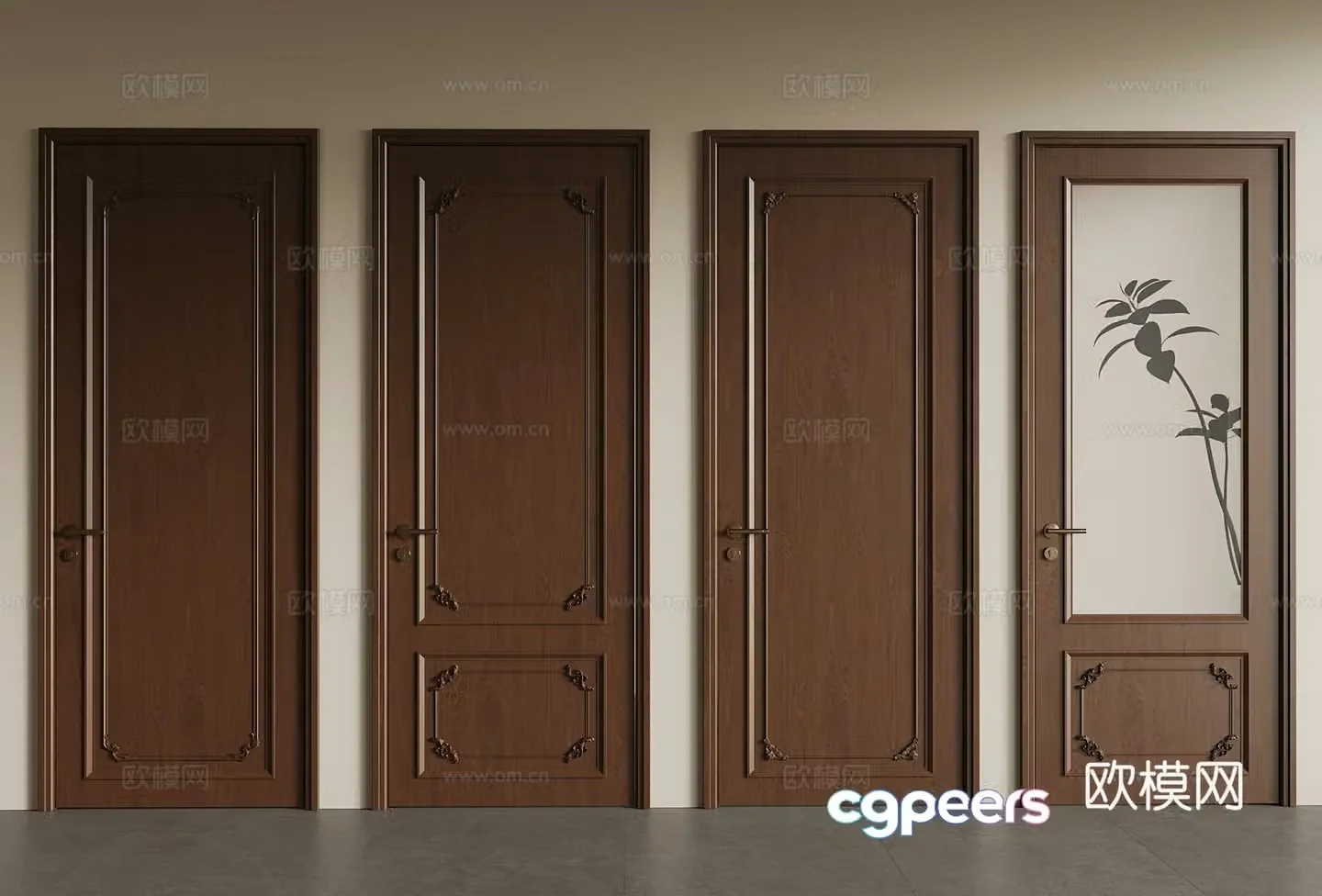 Medium style single-open door interior door glass door 3d model