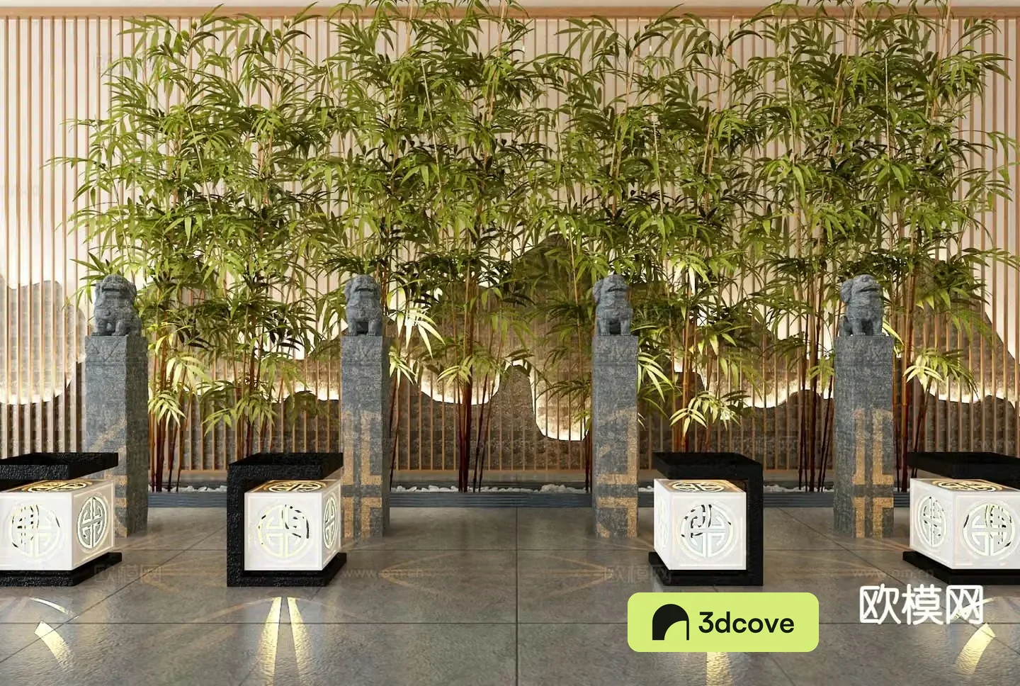 New Chinese style landscape sketch bamboo landscaping