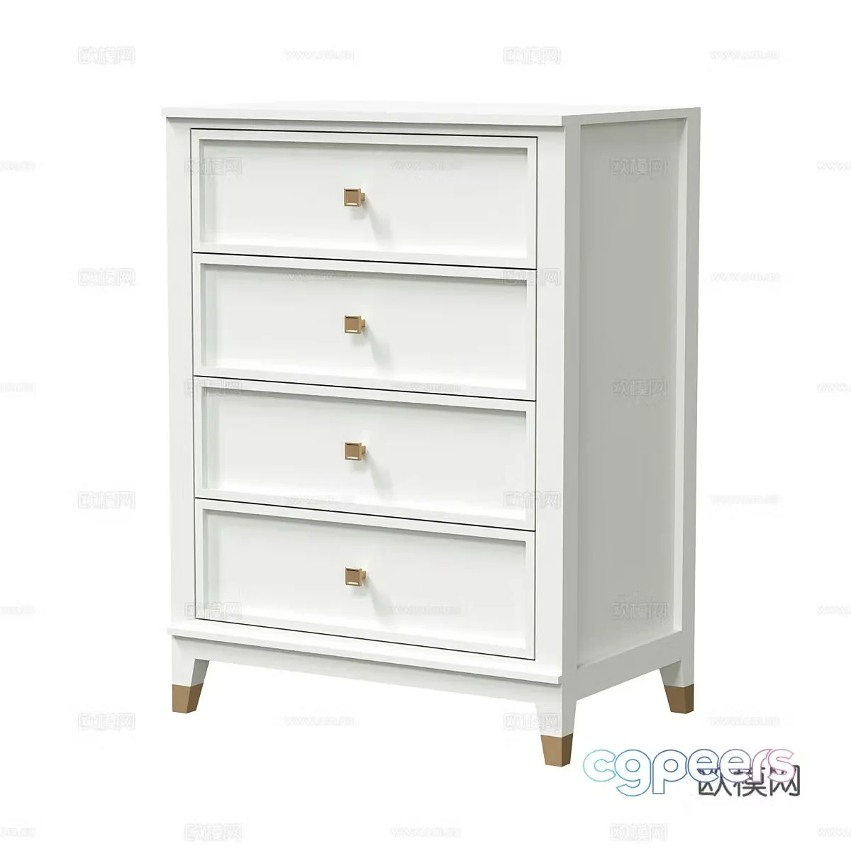 Cream style chest of drawers side cabinet 3d model