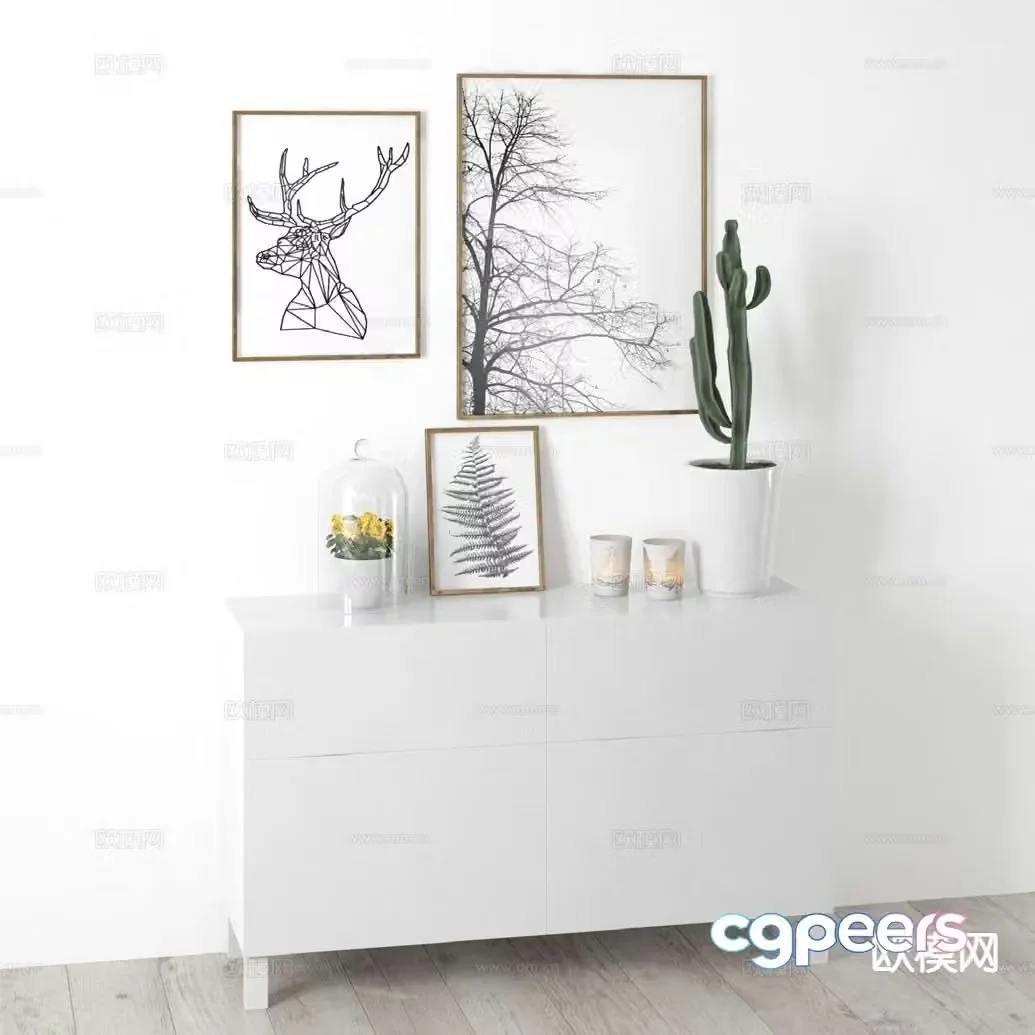 Modern combination painting hanging painting entrance desk entrance cabinet 3D model