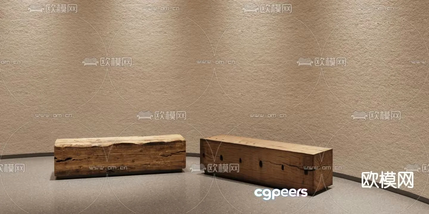 wabi-sabi wooden chair bench patio seat 3d model