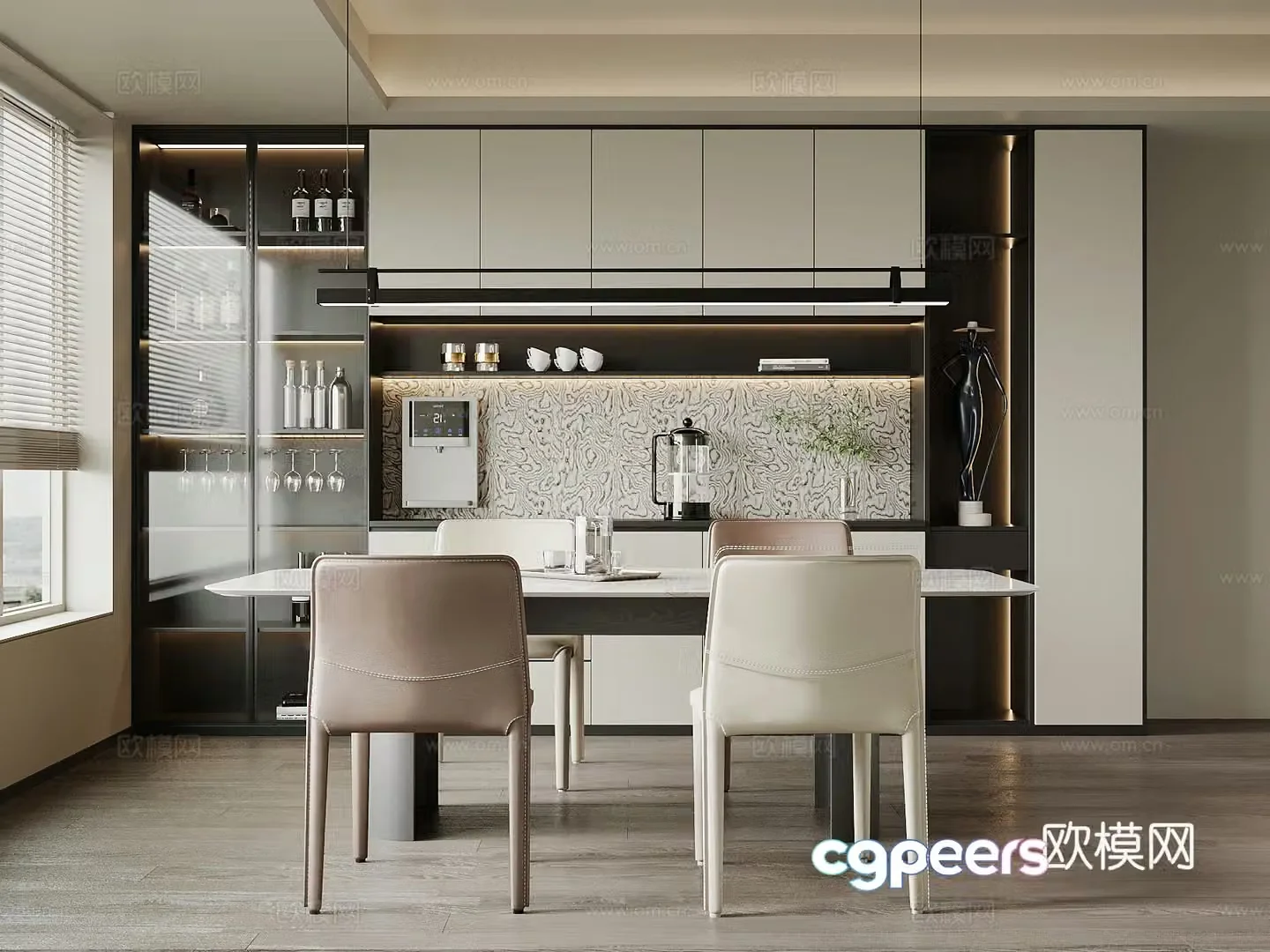 Modern restaurant wine cabinet dining table and chair 3d model