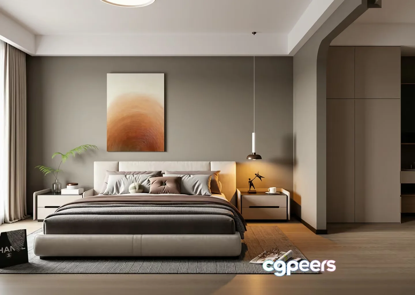 Modern Beige Bedroom 3D Model – 6602 – VRAY Render