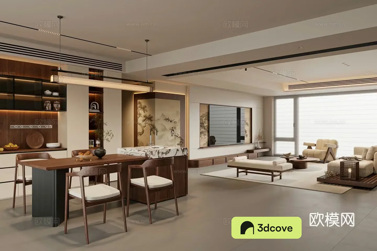 New Chinese Song style restaurant island sideboard sofa coffee table combination TV cabinet