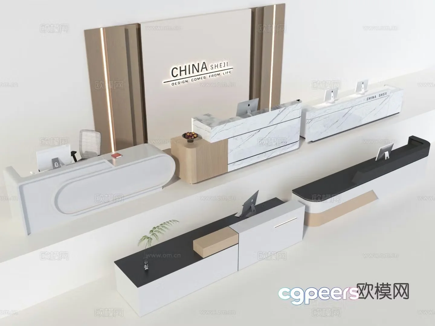 Modern front desk reception desk 3d model
