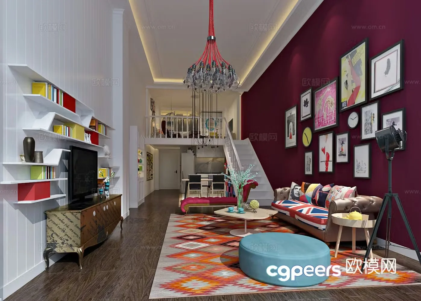 Modern living room sofa coffee table chandeliers TV cabinet dining room decorative painting 3D model