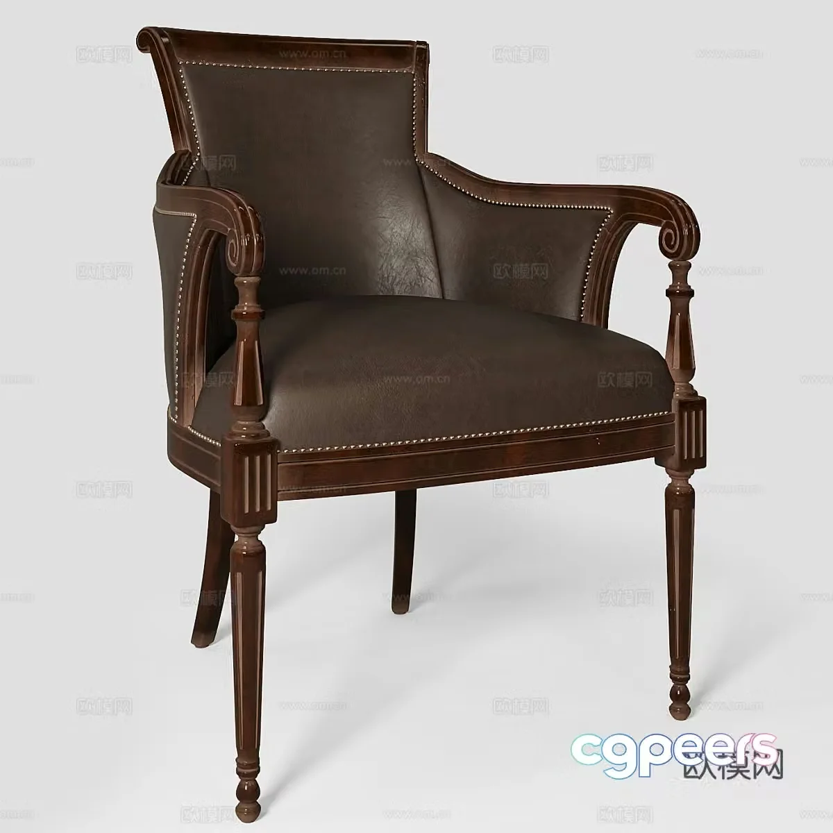 American retro leather wooden chair 3d model
