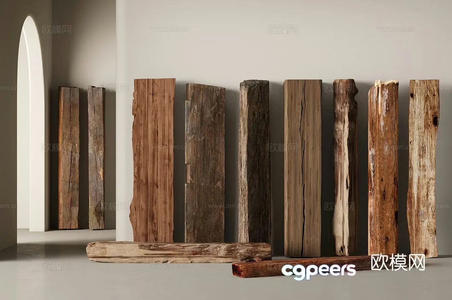 Modern retro wood Stone wood Building material 3d model