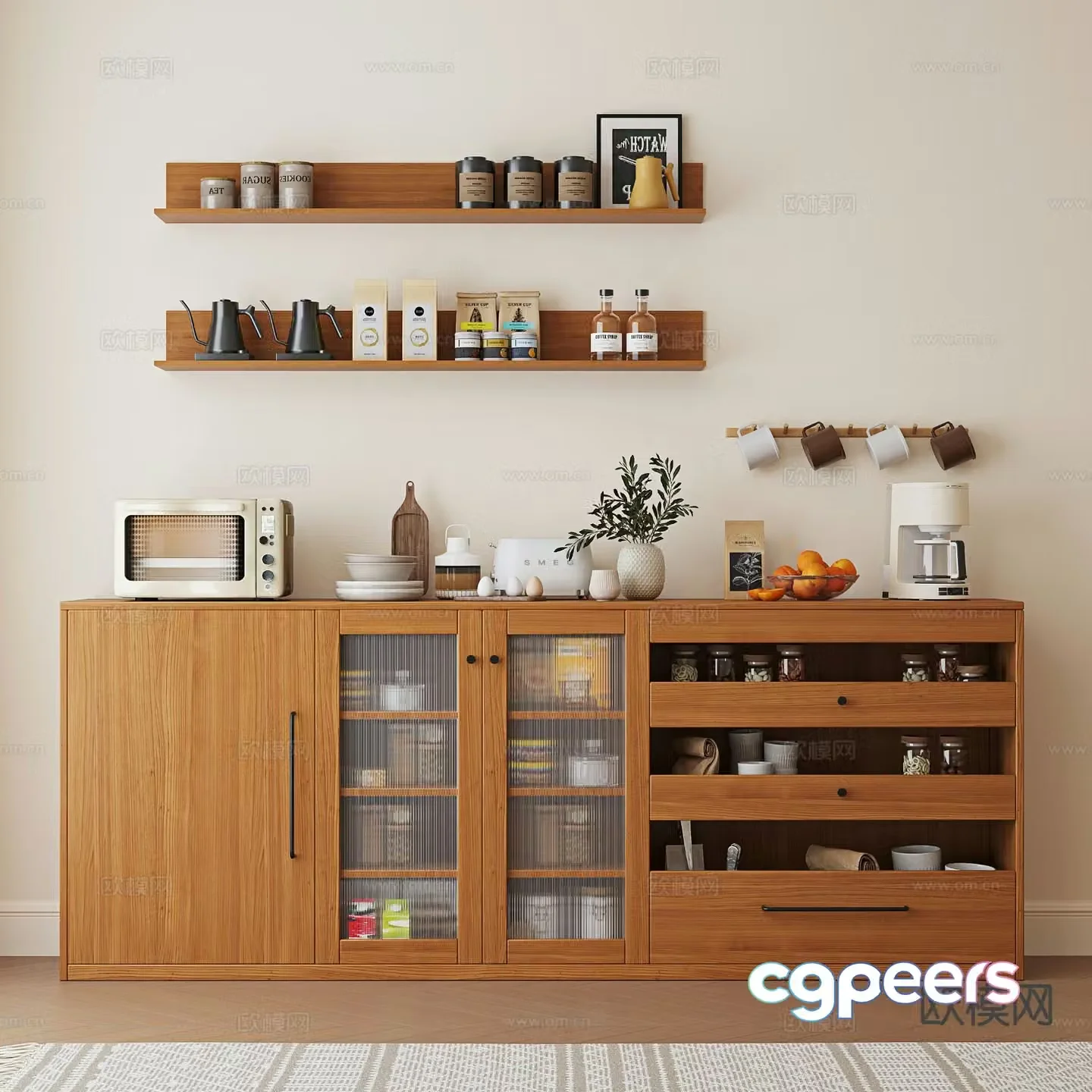 3D model of log style sideboard