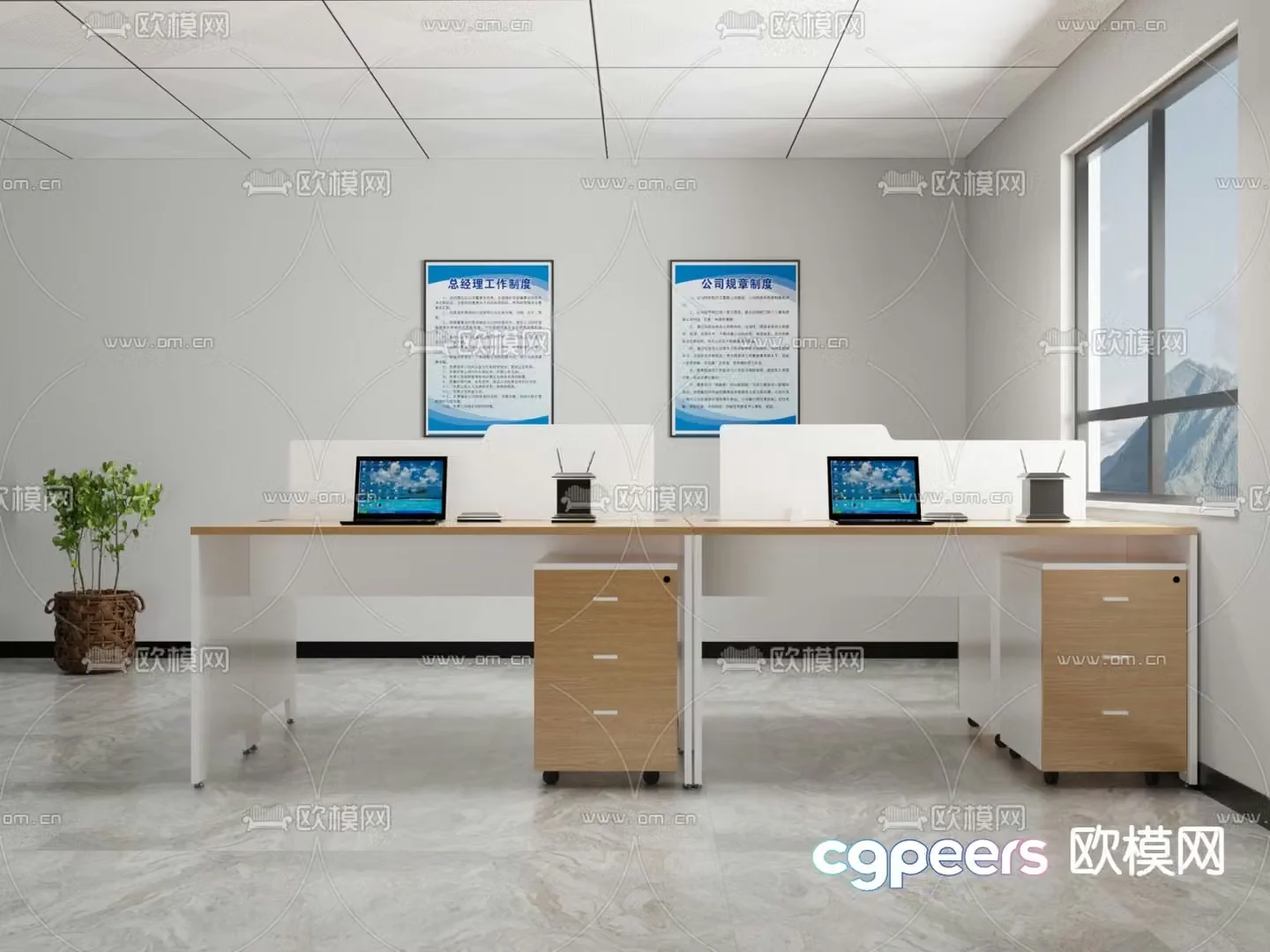 Card space desk work station post 3d model
