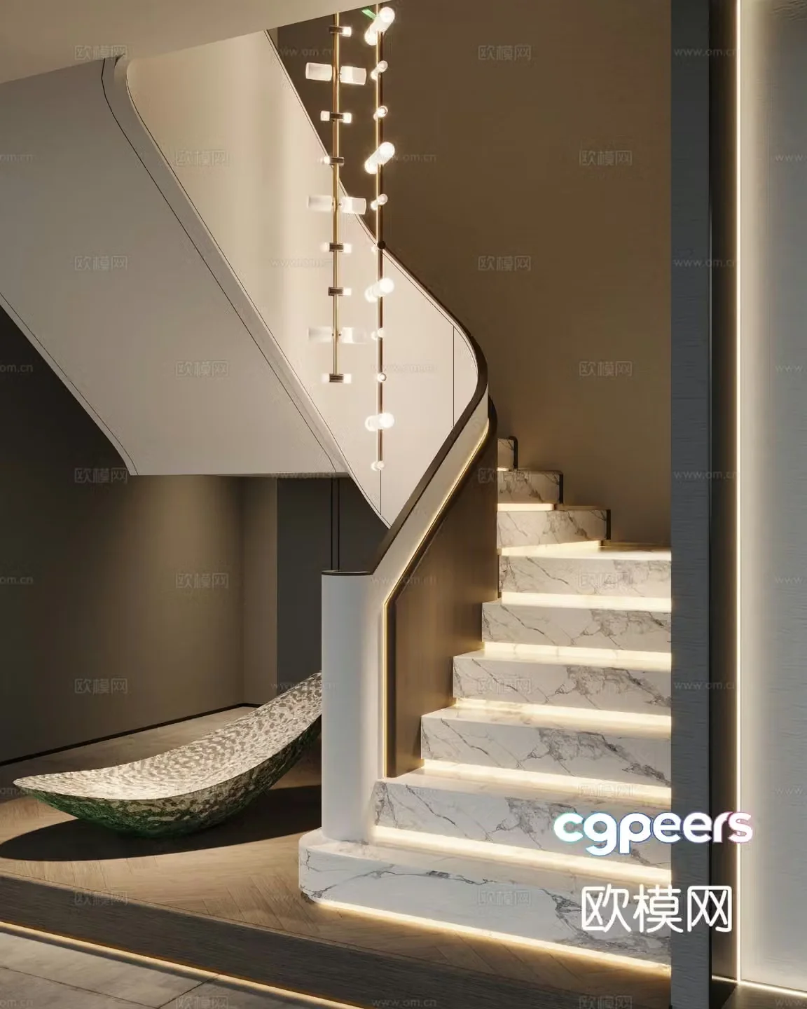 Modern spiral stairwell 3d model