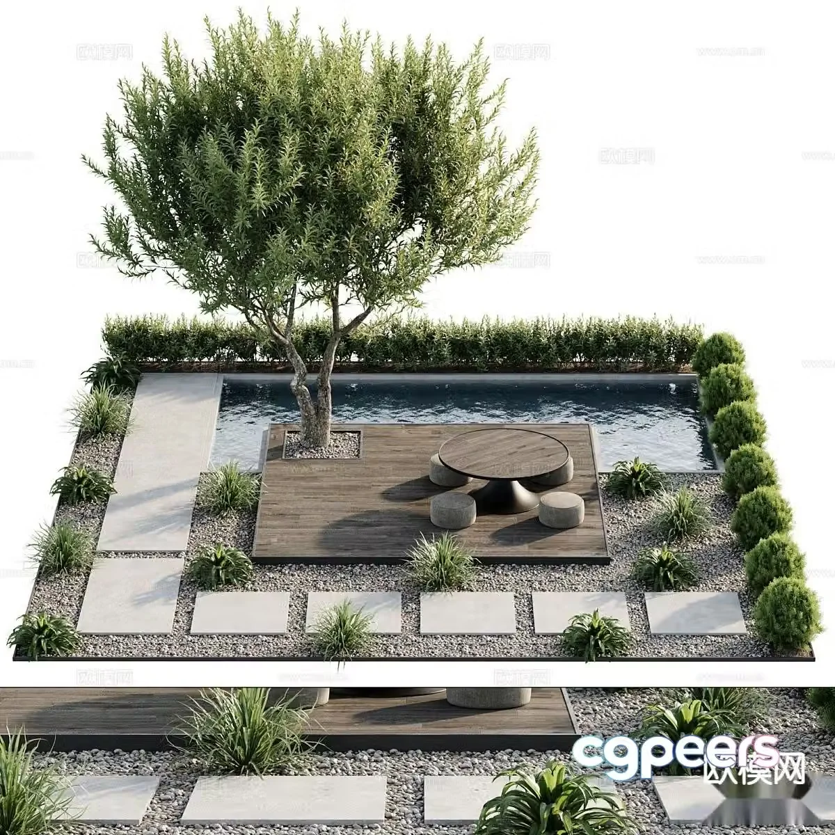 Modern landscape sketch outdoor landscape waterscape 3D model