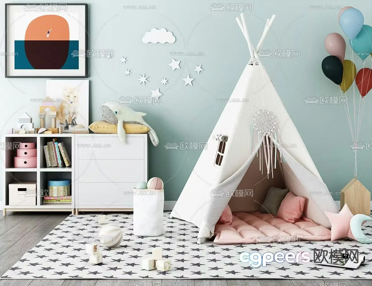 Children’s tent storage basket children’s cabinet balloon 3d model