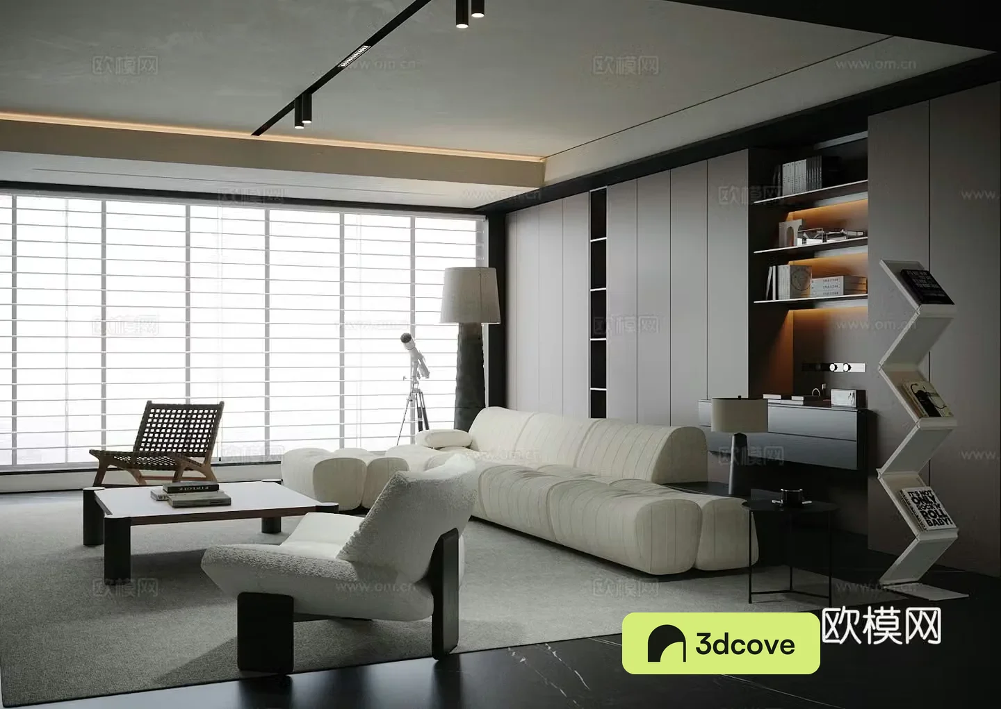 Modern minimalist home living room light luxury Italian living room black and white living room without lights sofa