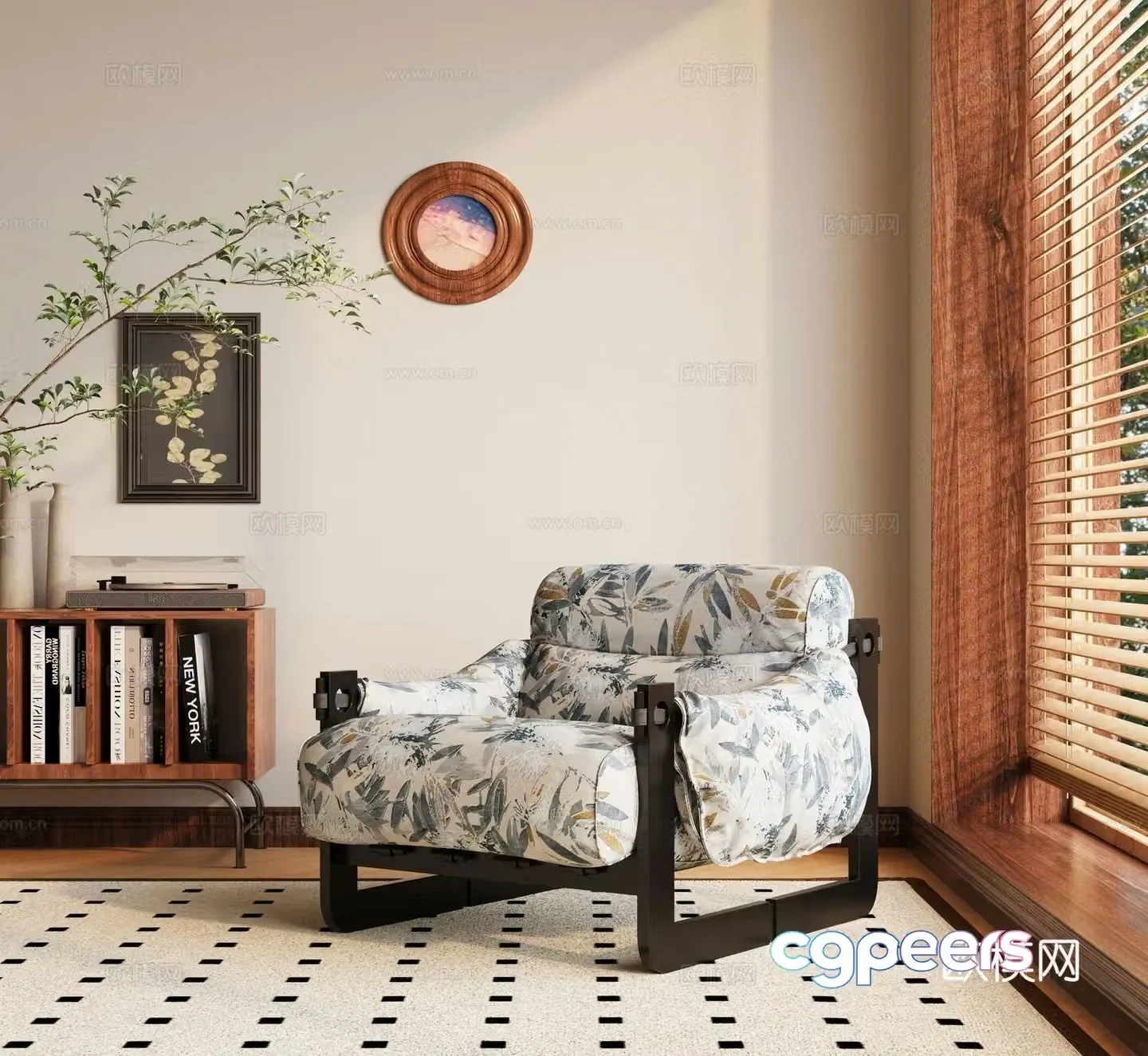 Retro ancient leisure chair_lounge chair_single sofa_jacquard cloth chair_American leisure chair_cloth chair 3D model