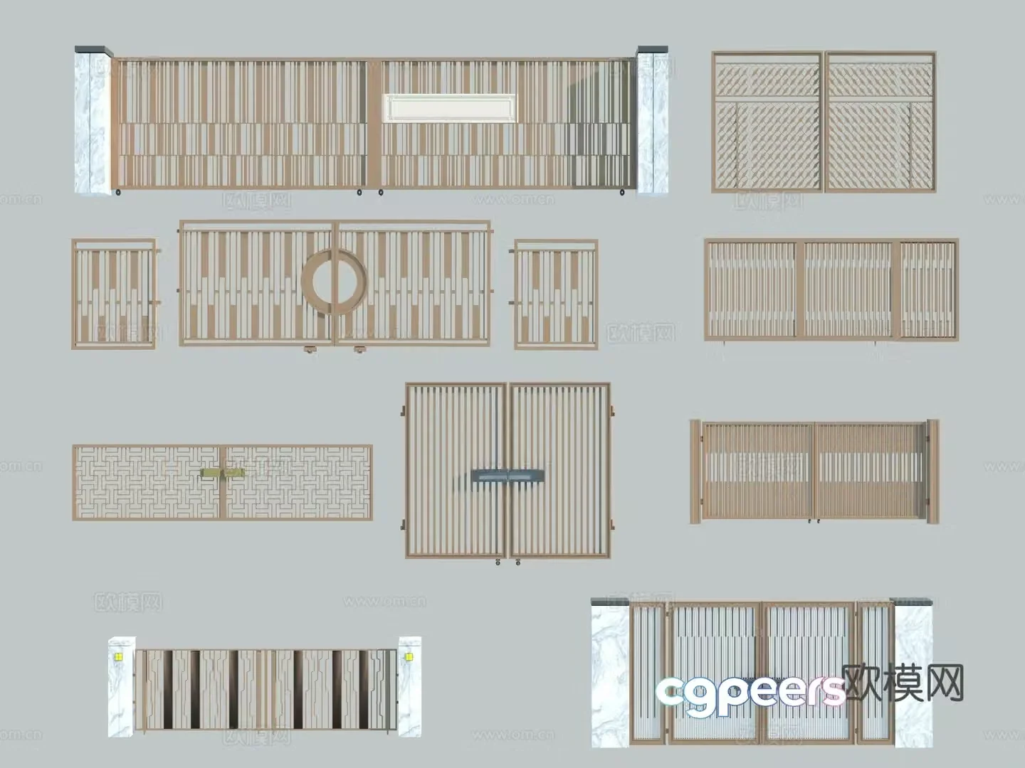 Modern courtyard wrought iron gate_peer walkway_smart door lock_grid door_community second entrance_3d model