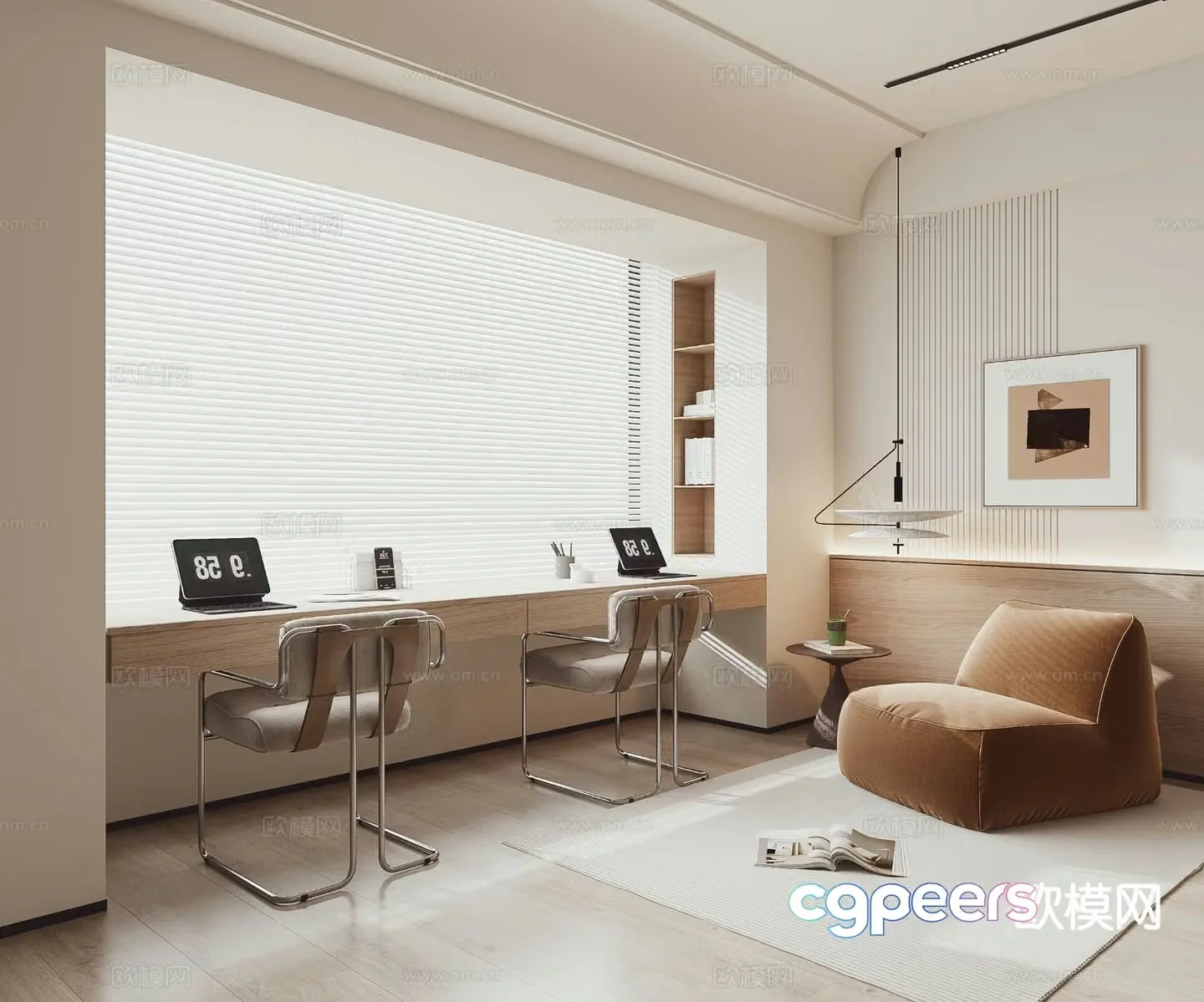 Modern study room 3d model
