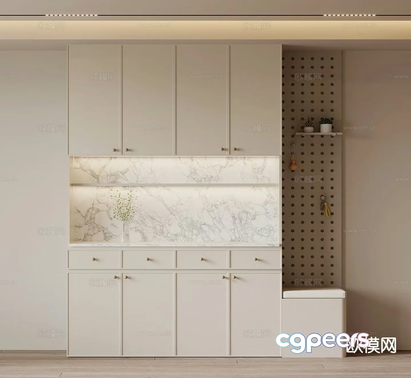 Cream style entrance shoe cabinet 3D model