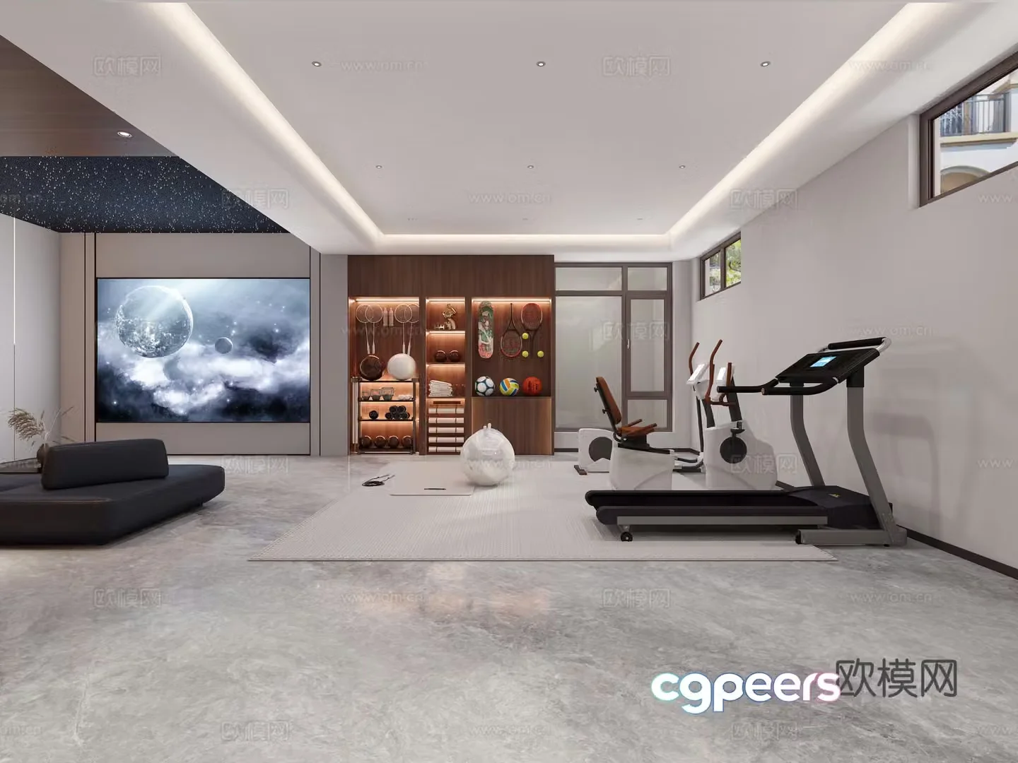 Modern Italian light luxury gym yoga room 3d model