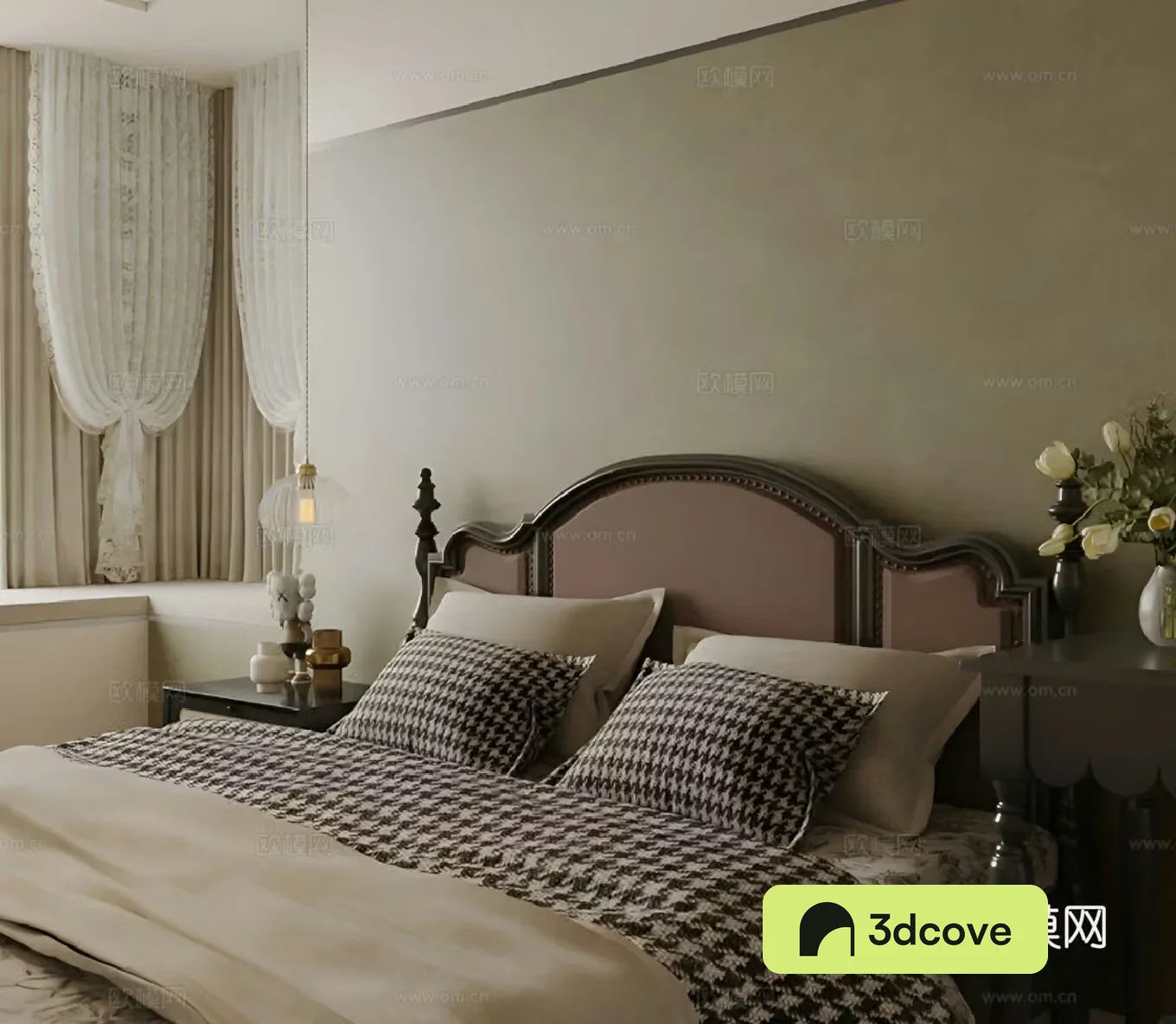 French retro home bedroom bay window bedroom