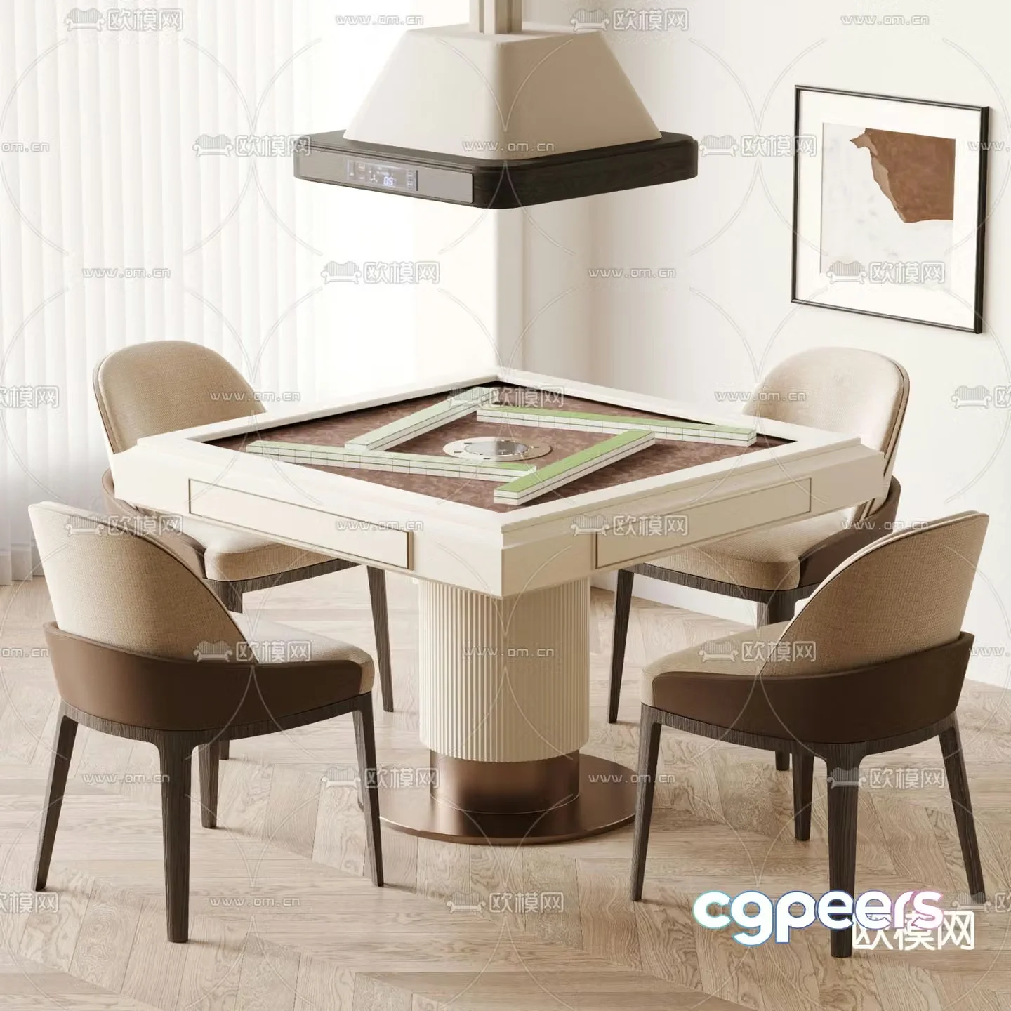 Modern chess and card tables and chairs mahjong table smoking lamp 3D model