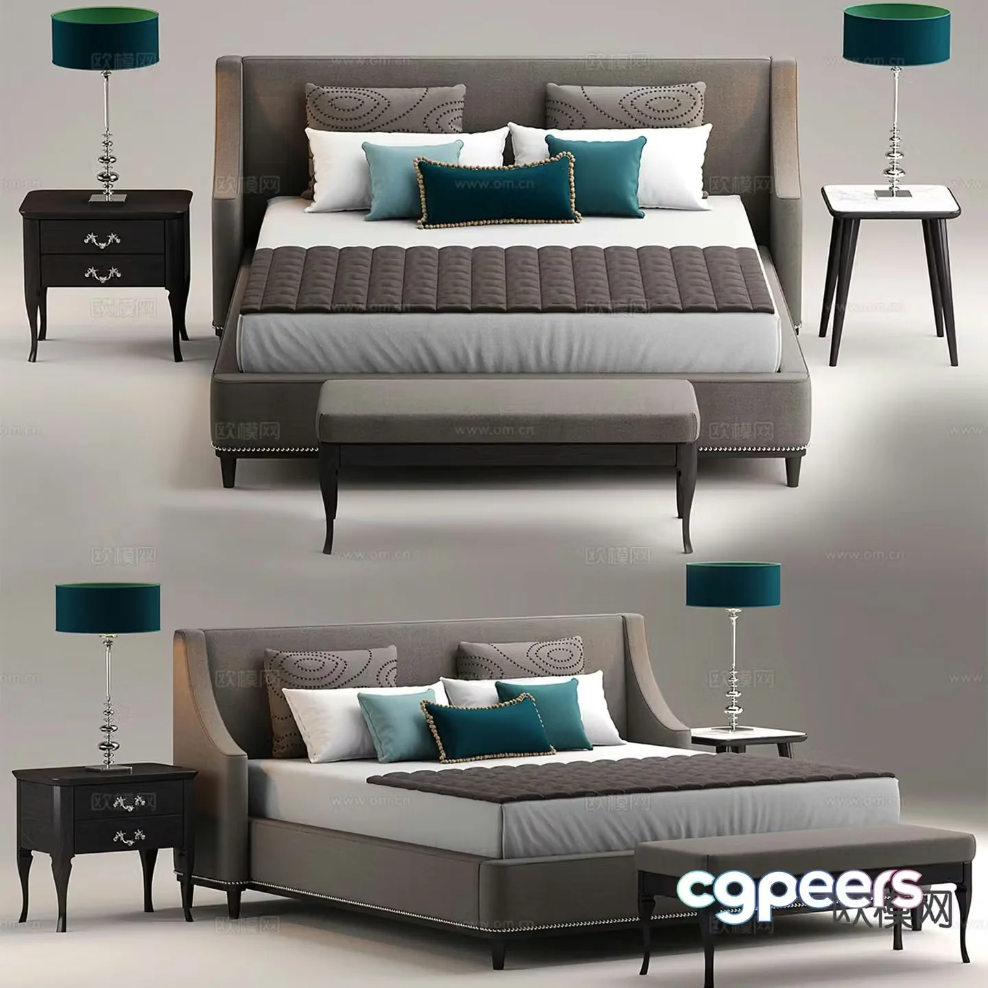 Simple European double bed 3d model