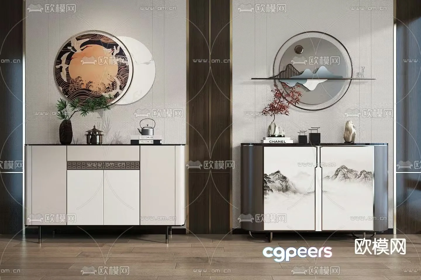 New Chinese style entrance cabinet Duanjing cabinet 3D model