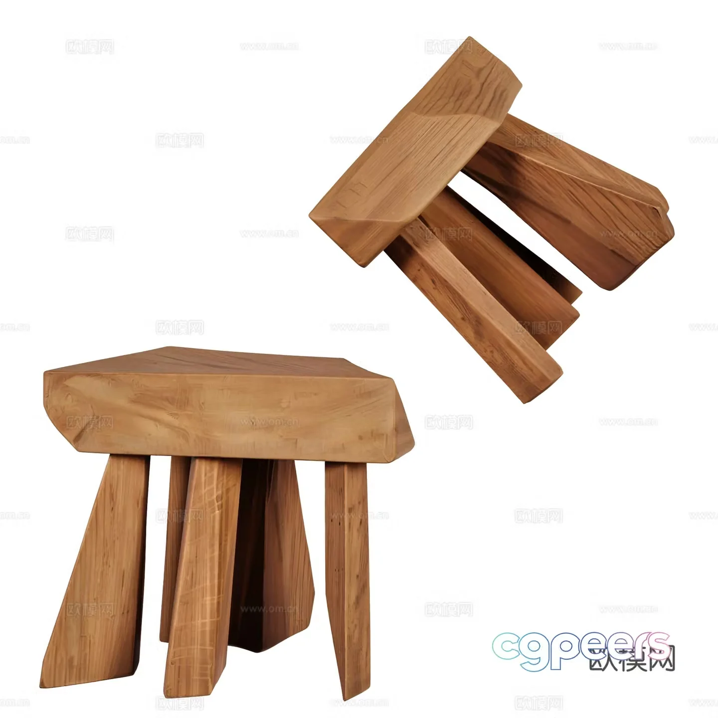 Modern log decorative ornament special shape stool 3D model