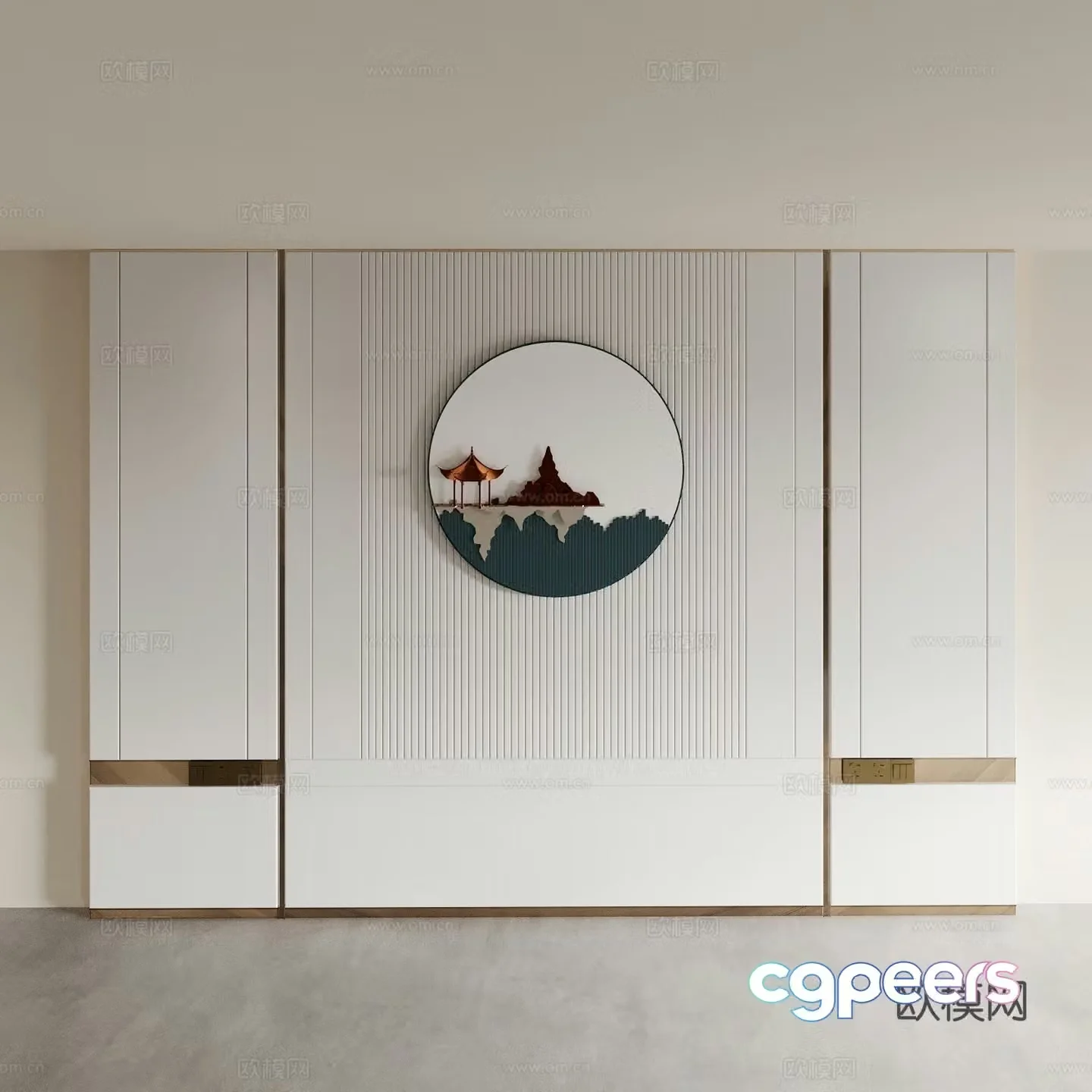 New Chinese style background wall bedside background wall 3d model