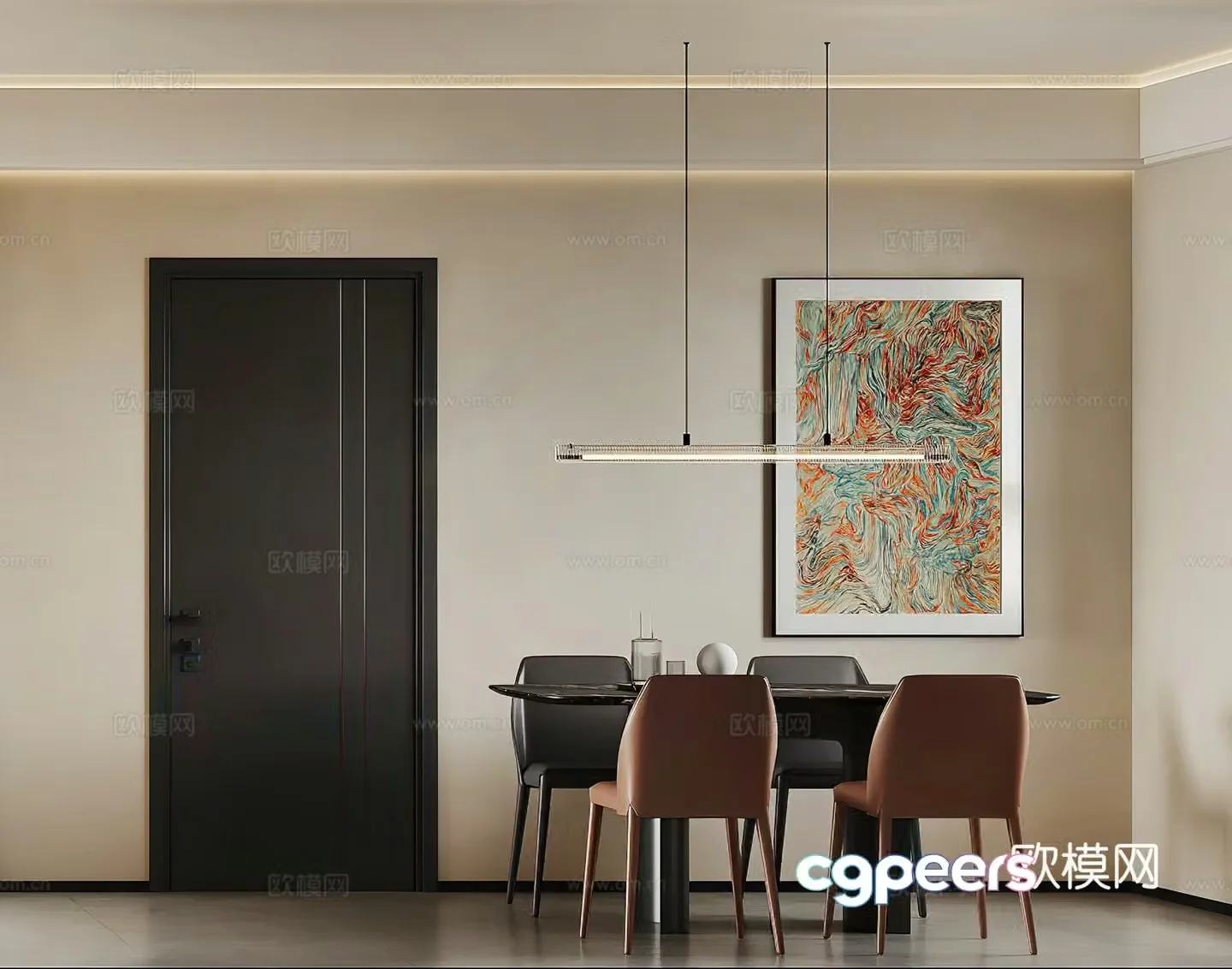 Modern restaurant Simple restaurant Creamy restaurant Chandelier Modern living restaurant 3d model