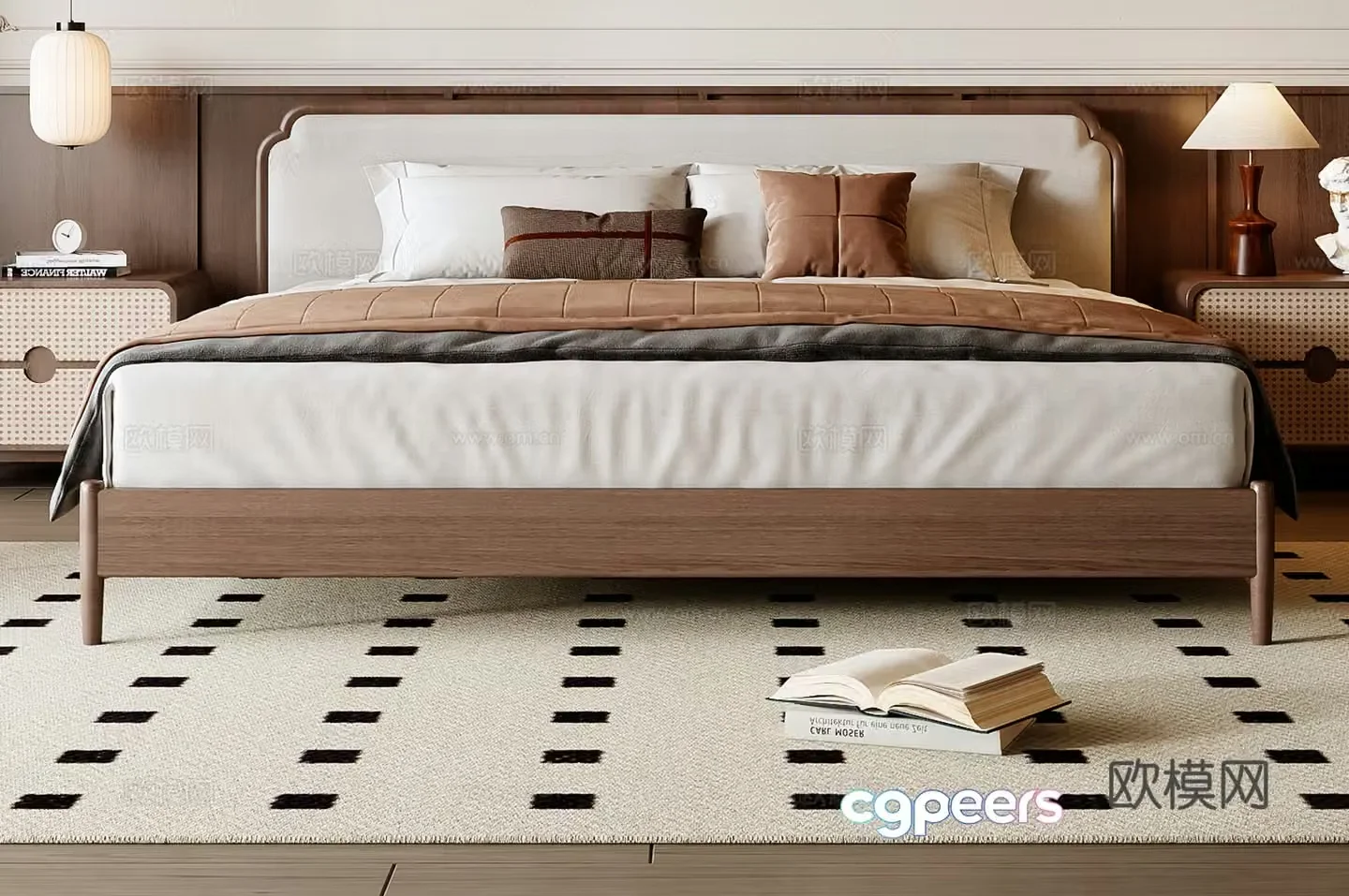 New Chinese style double bed 3d model