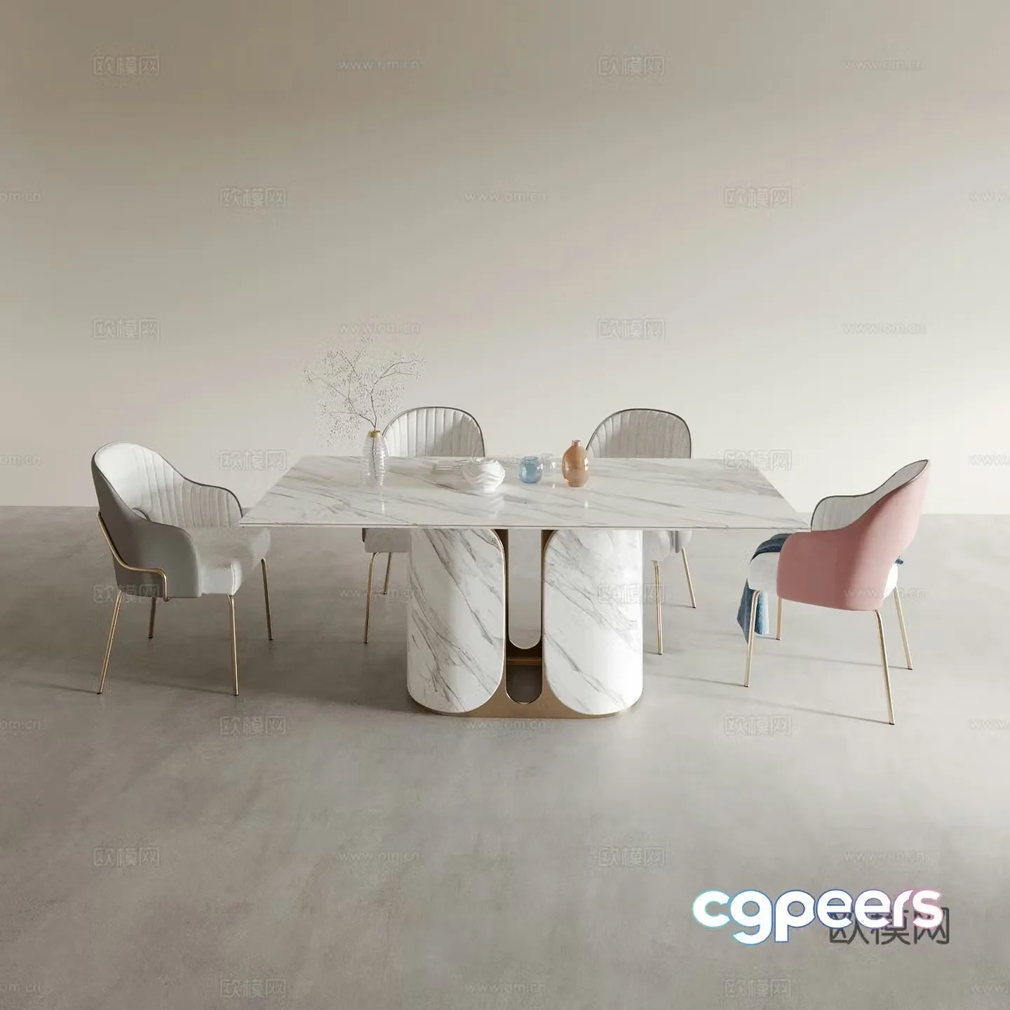 Modern dining table and chairs 3d model