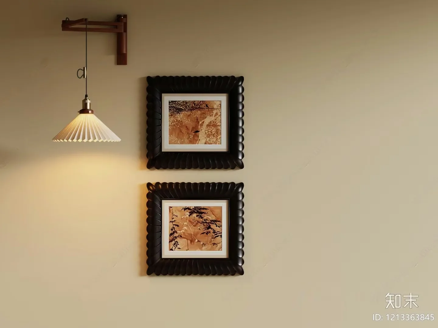 A Pair Of Framed Pictures With A Light Fixture 3D Model – 10424 – VRAY Render