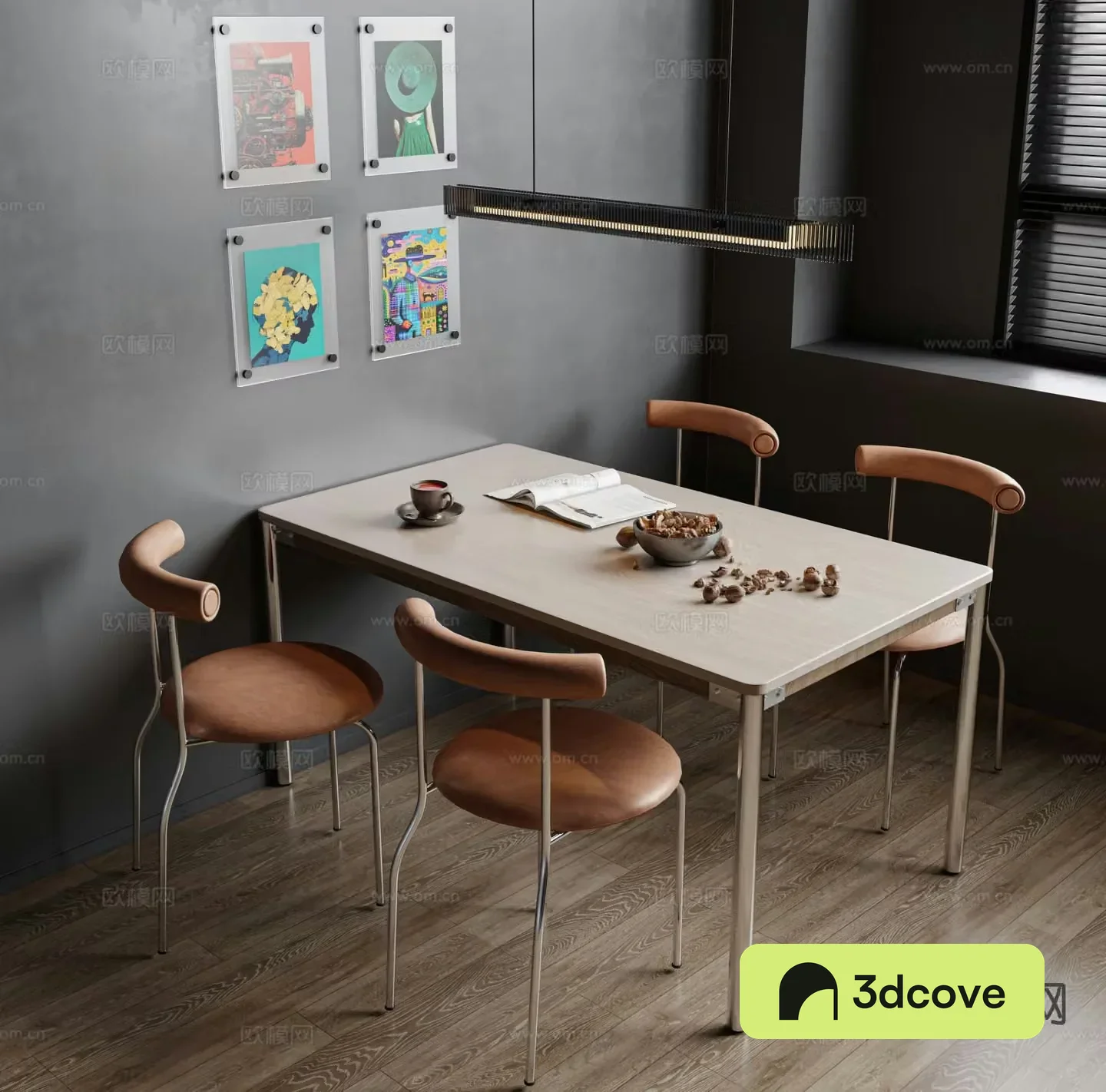 Modern long dining table and chairs