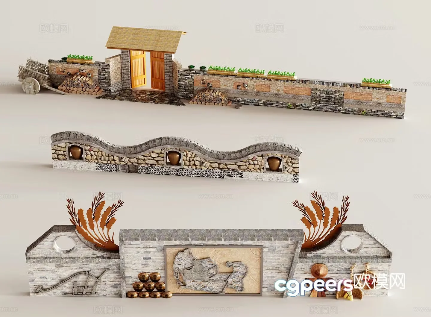 Modern Village Villa Wall Wall Wall Courtyard Folk Wall 3D Model