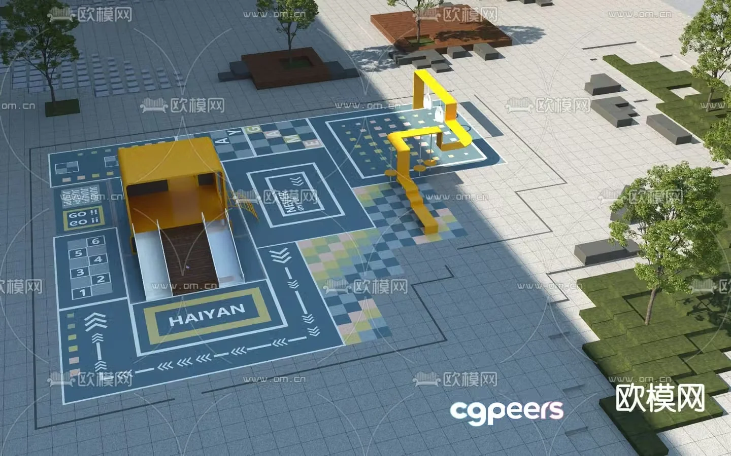 Square landscape children’s play area 3d model
