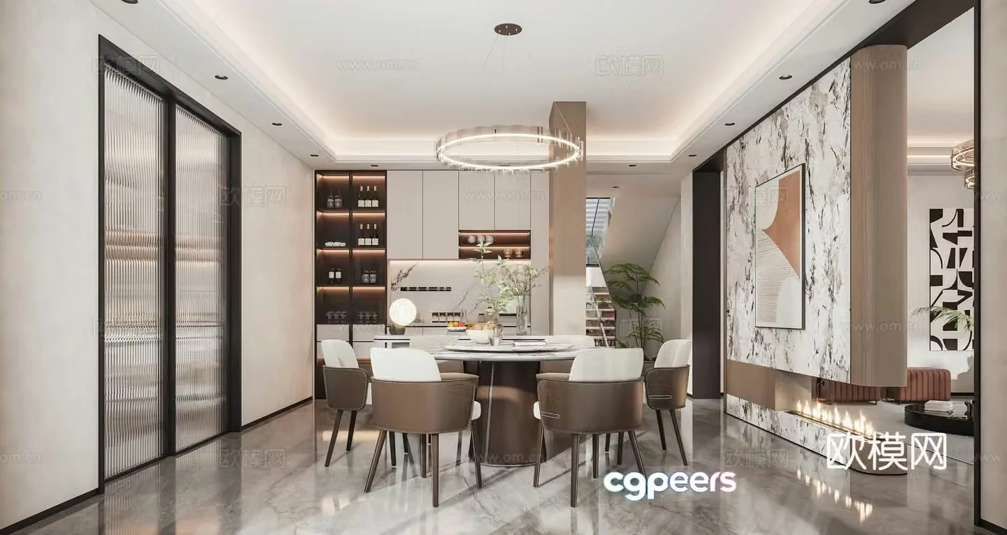 Modern light luxury home restaurant 3D model