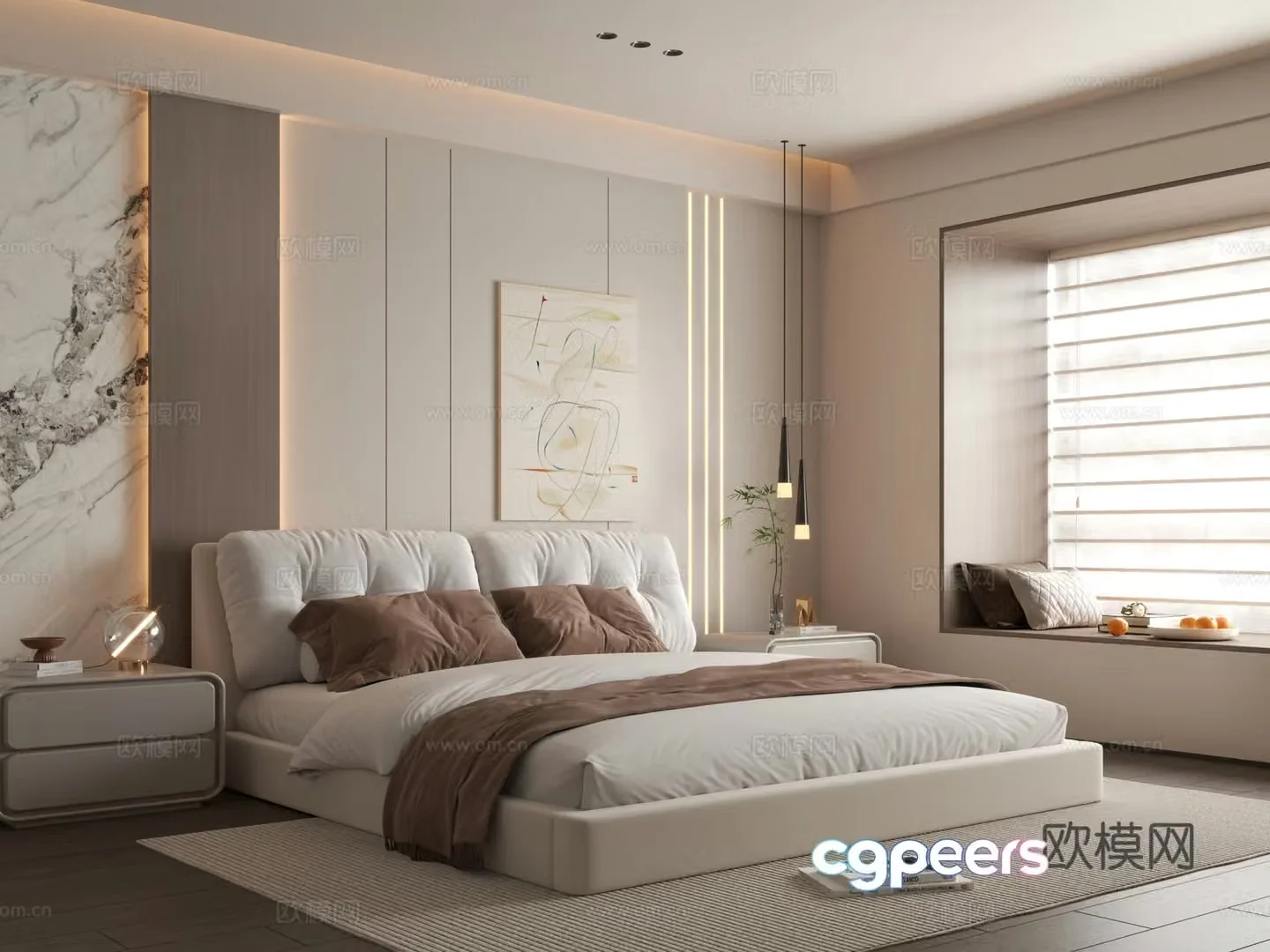 Modern bedroom Simple bedroom Bedroom Bedding combination Bedroom background wall 3d model