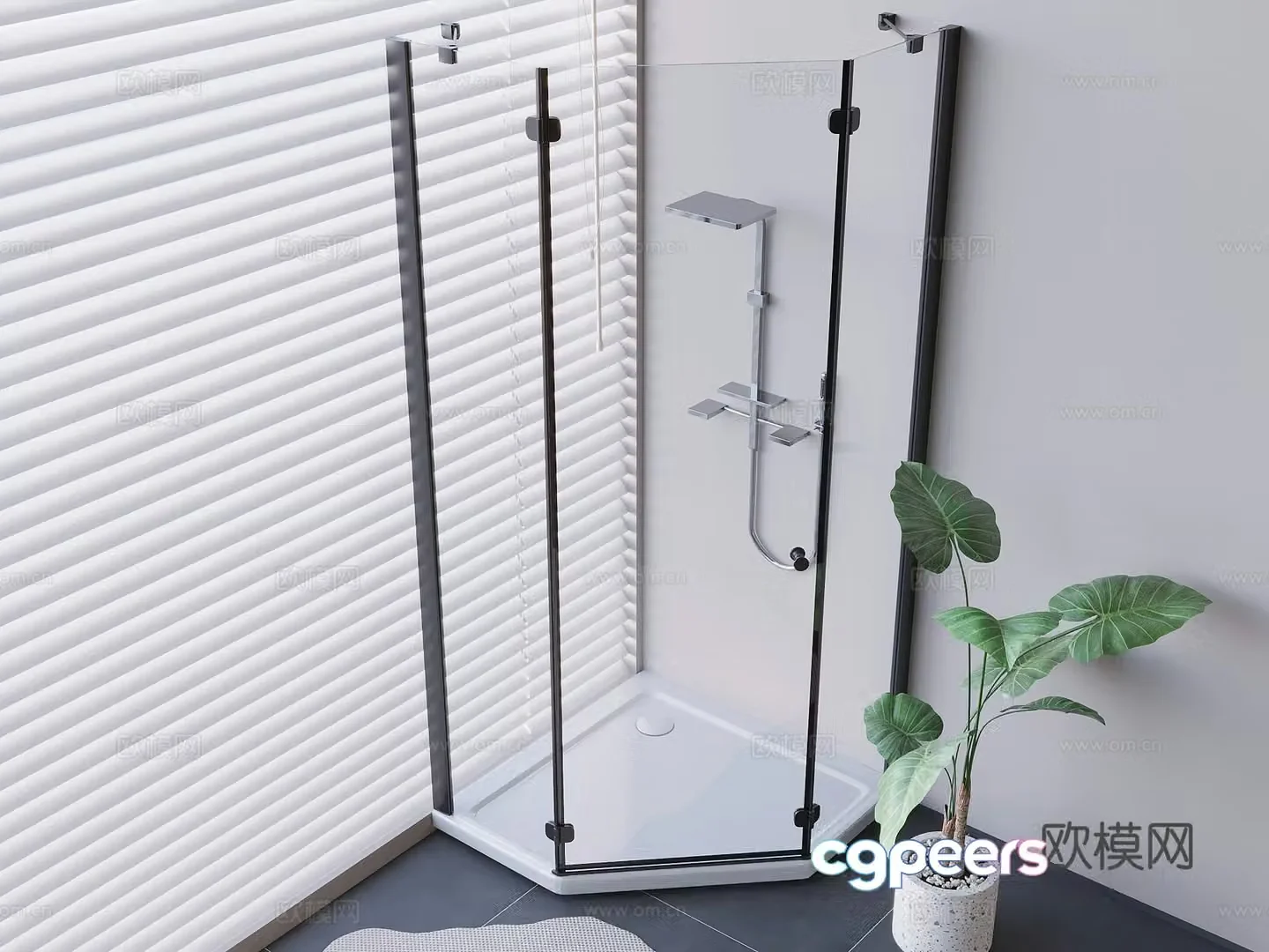 Curved glass shower room shower room 3d model