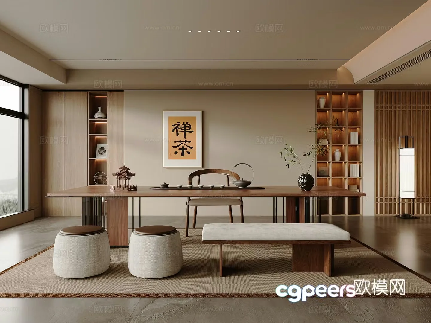 Solid wood tea table and chair combination large table and tea table tea set supplies decorative tea cabinet solid wood single chair 3D model