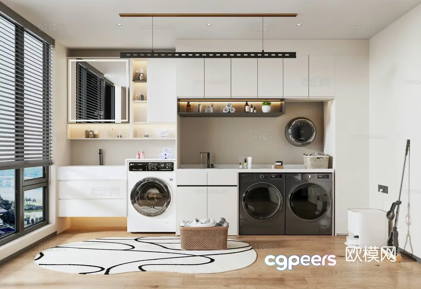 Modern washing machine cabinet Laundry supplies 3d model