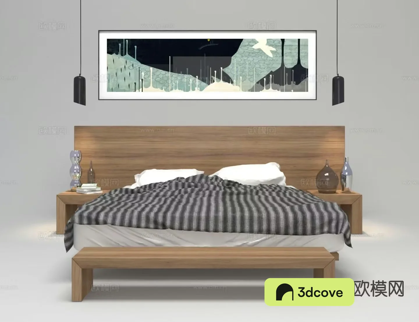 Japanese style wooden bed double bed